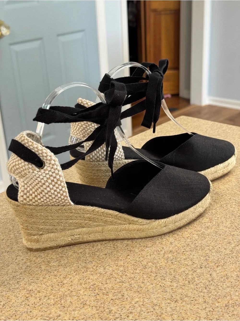 Soludos Marseille Black Wedge Espadrille Shoes 9 New